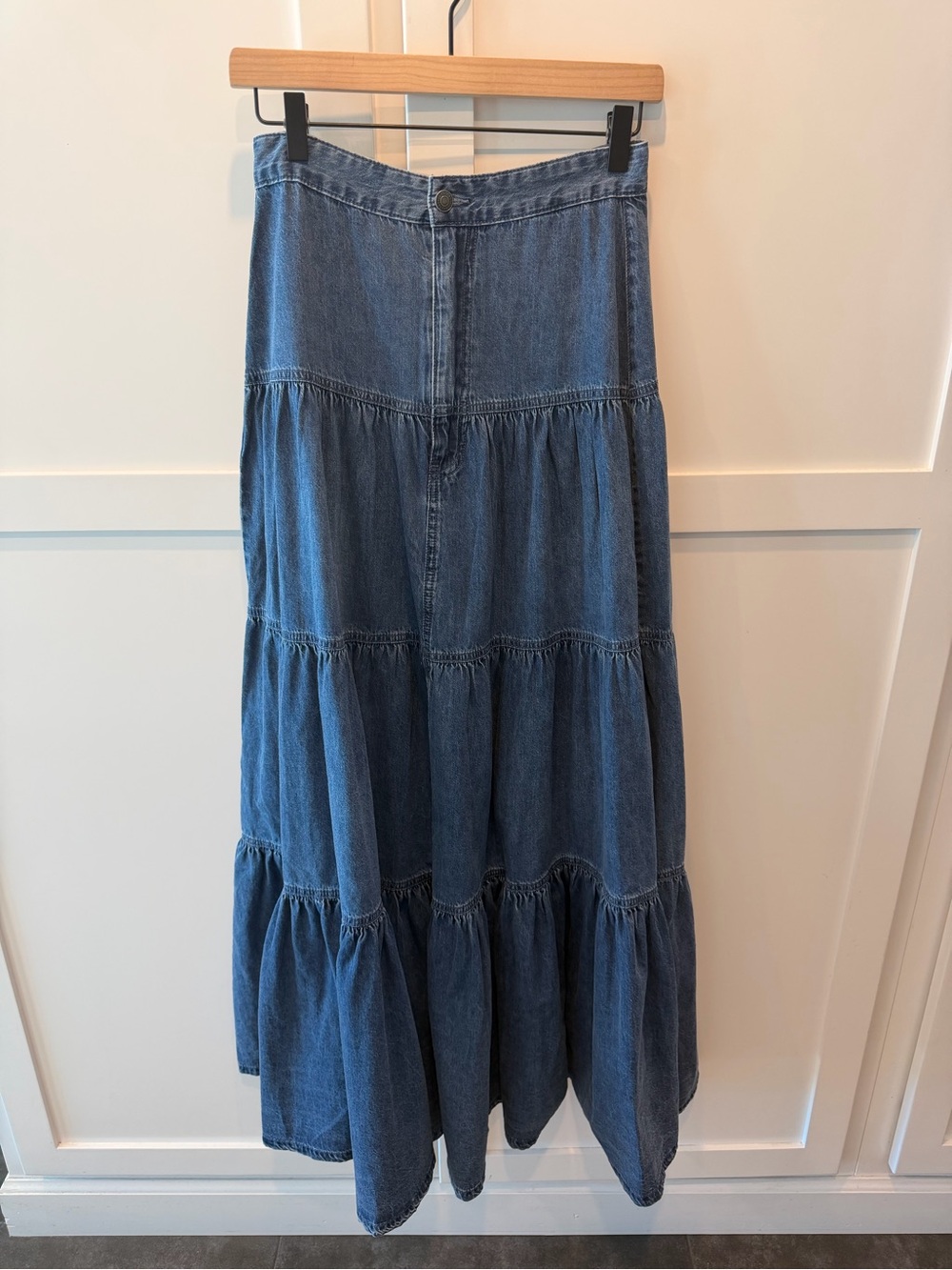 KanCan Tiered Denim Maxi Skirt - Blue